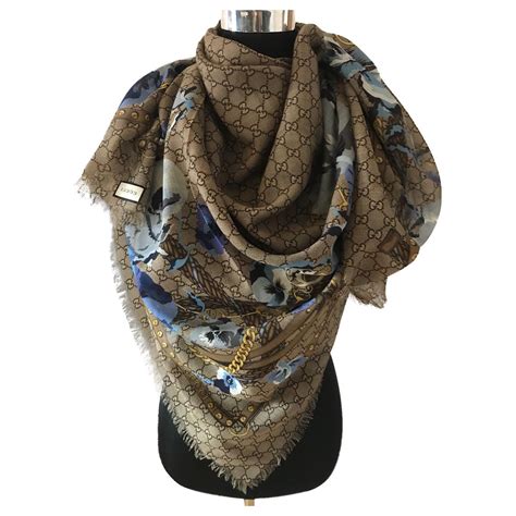 gucci scarf blue and brown